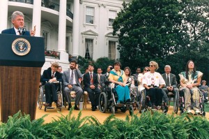 Clinton and Disability Rights Advocates in front of Whitehouse