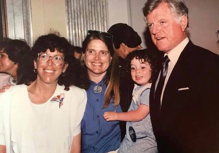 With Ted Kennedy and Pat Wright at event smiling for camera.