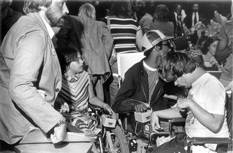 Black and white photo from 504 Sit-Ins of protesters in San Francisco