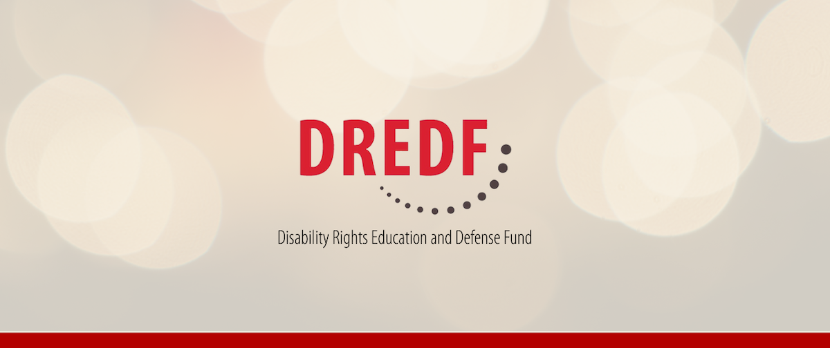 DREDF logo with blurry light background