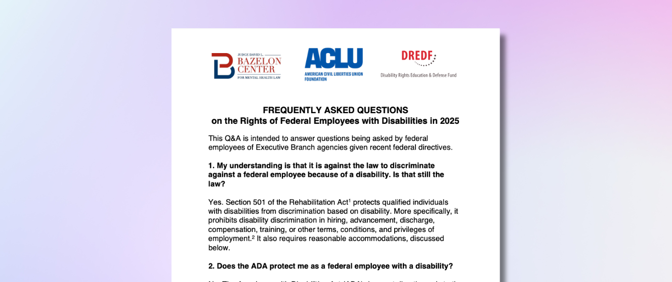 Screenshot of factsheet with DREDF, Bazelon and ACLU logos in the header.