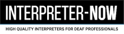 Interpreter-Now logo with "High quality interpreters for Deaf professionals"