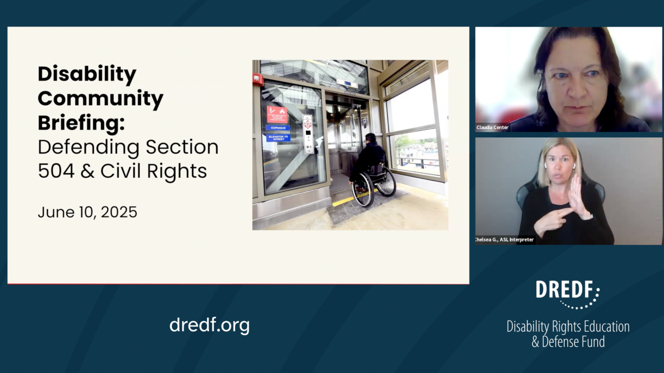 Screenshot from webinar with title slide, a presenter and an ASL interpreter