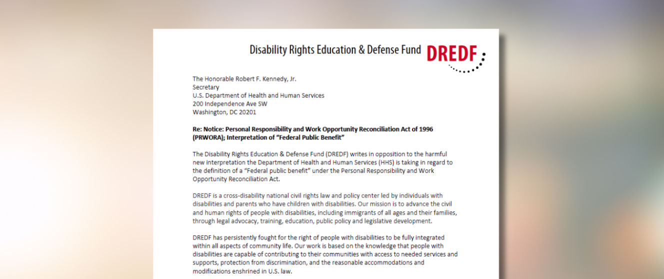 Screenshot of letter sent to HHS with DREDF logo