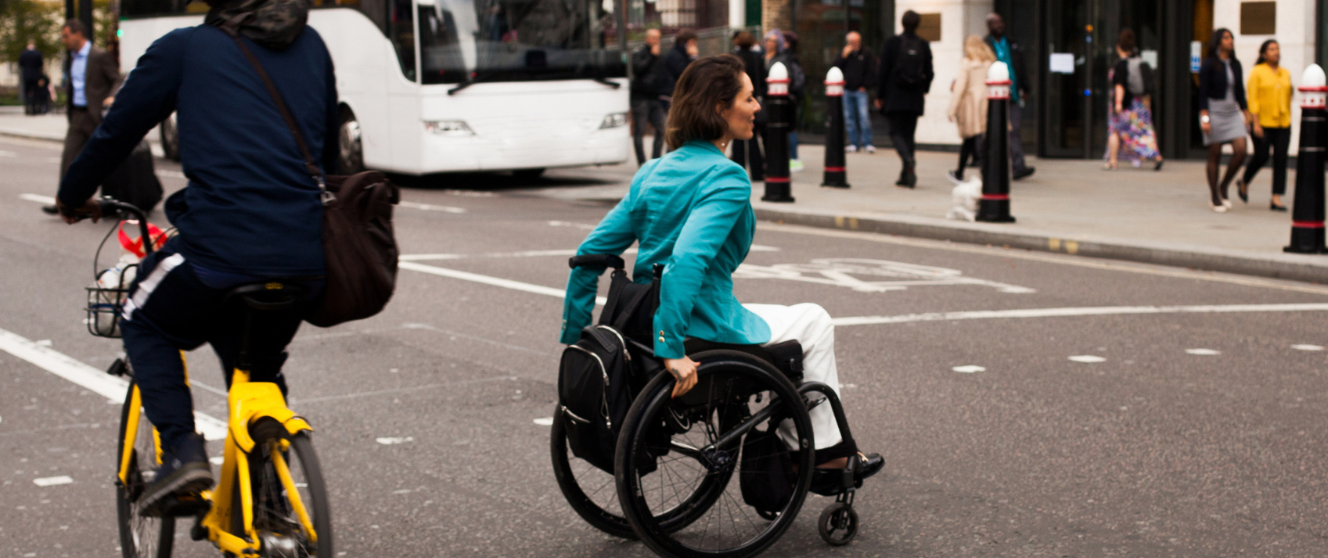 A wheelchair user crossed the street