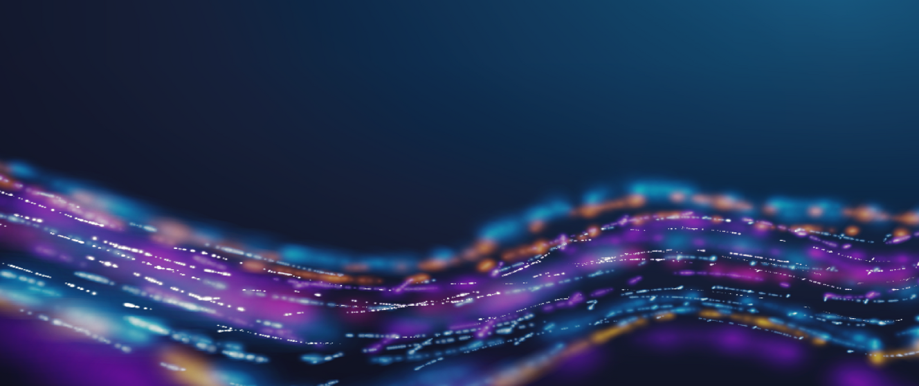 A stand of lights flowing across a dark blue background