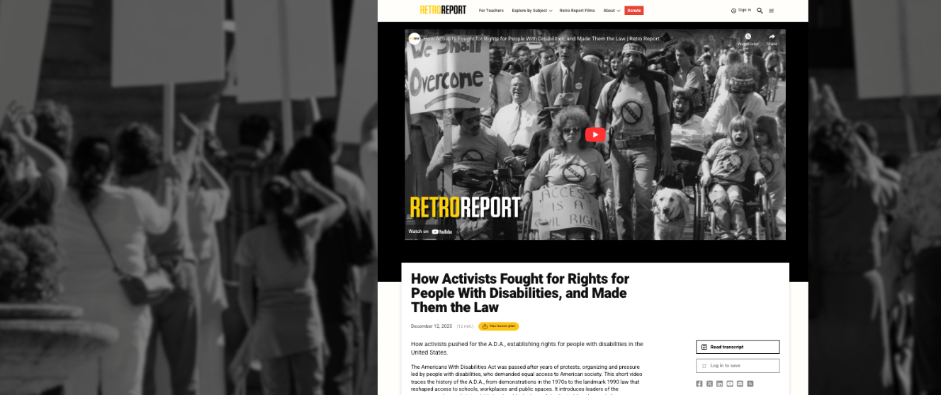 Screenshot of the Retro Report website featuring the new video on the Americans with Disabilities Act