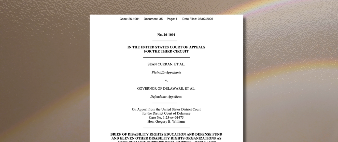 Screenshot of the amicus brief in Curran v. Governor of Delaware on a tan decorative background