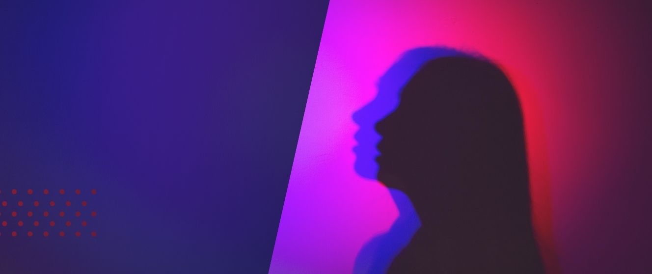 Silhouette and shadow of person in neon lights